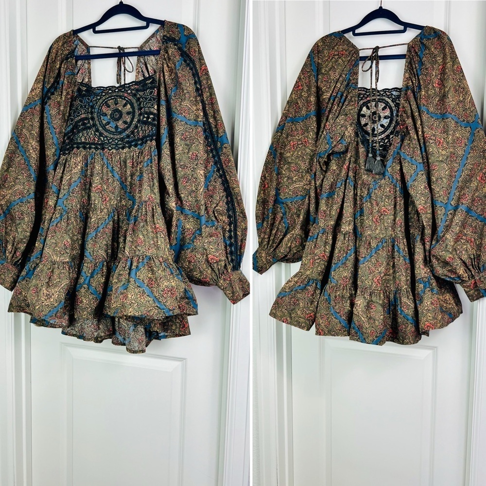 Free People Paisley Mini Dress in Black and Blue - Picture 4 of 13
